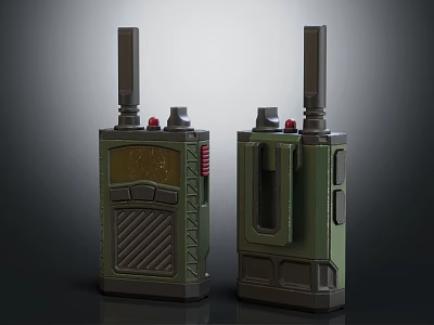 Two Green Vintage Style DoorBells With Antennas And Red Functional Buttons 3d model