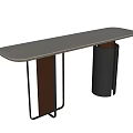 Modern Long Console Table With Light Tabletop Metal Frame Brown Panel And Black Cylindrical Support