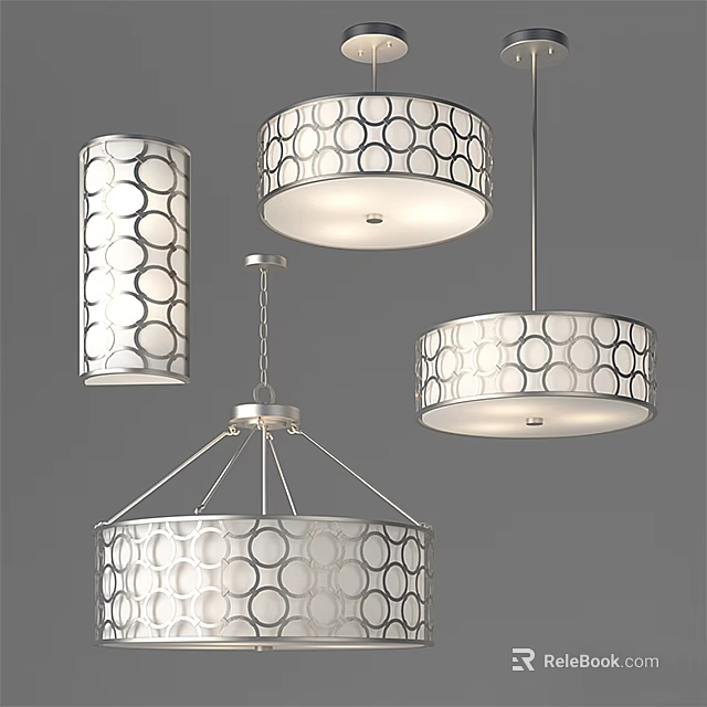 Modern Chandeliers With Circular Pattern Shades For Interior Lighting Decoration 3d model