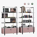 Multi Tiered Retail Display Shelves With Nail Cosmetics Bottles And Pink Storage Cabinets