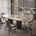 Elegant Modern Restaurant Interior With Marble Dining Table Beige Chairs And Pendant Light