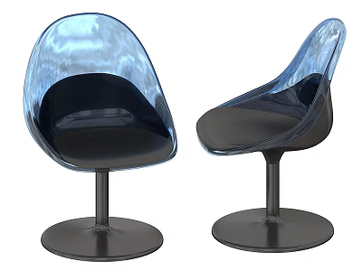 Modern Transparent Single Chair With Curved Acrylic Body And Black Round Base 3d model