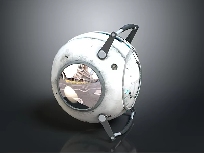 White Spherical Device With Metal Brackets And Transparent Window Showing Eiffel Tower Reflection 3d model
