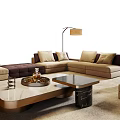 Modern Sofa Coffee Table Set With Soft Cushions Marble Surface And Floor Lamp Decor 3d model