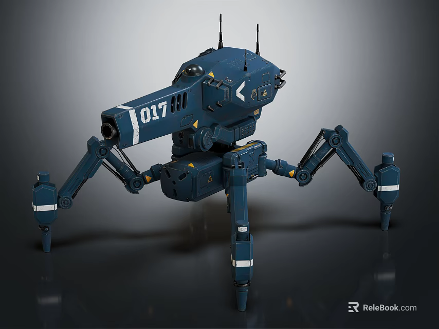 Blue Mechanical Spider Robot With Multi Legged Structure And Antennas Number 017 3d model