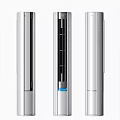 Modern Silver Tower Air Conditioner Fan With Control Panel And Sleek Design
