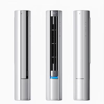 Modern Silver Tower Air Conditioner Fan With Control Panel And Sleek Design 3d model