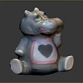 Blue Hippo Figurine with Pink Trimmed Apron and Black Heart Design in Sitting Posture