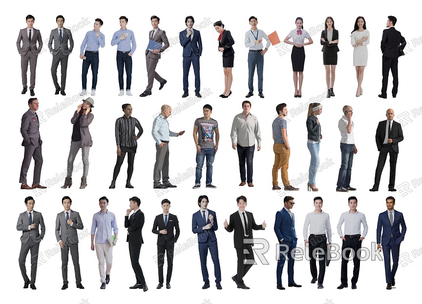 Modern multi-person characters multi-person men women children business people model