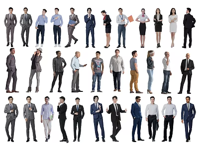 Diverse Group Of People In Professional And Casual Outfits Standing In Various Poses 3d model