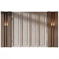 Elegant Modern Interior Wall Design With Wooden Panels Stone Texture And Wall Lamps