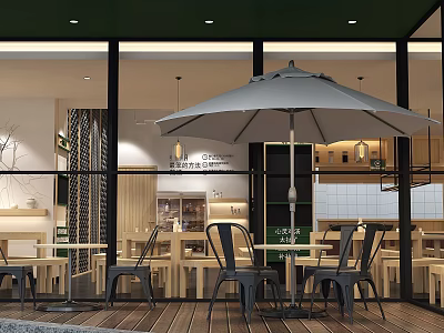 Modern Restaurant Outdoor Dining Seating Area With Umbrella Tables And Chairs 3d model
