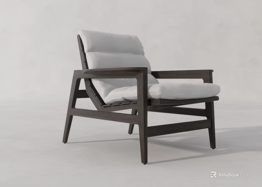 Modern Leisure Chair With Dark Wooden Frame And White Padded Cushions 3d model 