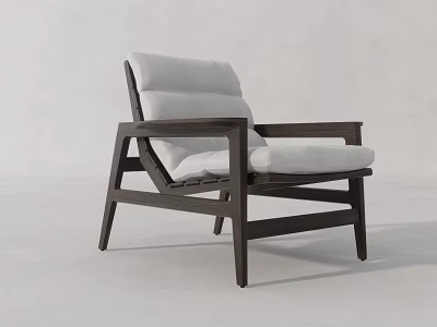 Modern Leisure Chair With Dark Wooden Frame And White Padded Cushions 3d model
