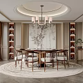 Elegant Restaurant Dining Room With Round Table Wooden Chairs And Chandelier
