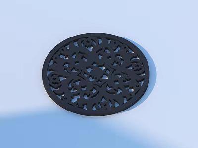 Black Round Coaster With Intricate Cutout Floral Pattern For Home Use 3d model