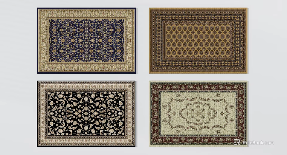 Square Rugs with Traditional Ornate Patterns and Multiple Color Options 3d model