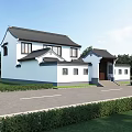 Traditional Chinese Detached Villa With Tiled Roof White Walls Courtyard And Green Surroundings