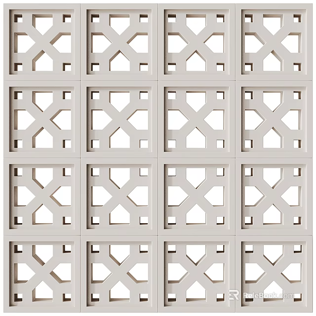 Modern Room Divider With Geometric Cutout Patterns And White Panels For Interior Decor 3d model