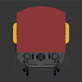 Red Train Car Model With Yellow Door And Shiny Surface On Reflective Background 3d model