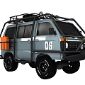 Gray Off Road Adventure Car with Roof Rack Orange Fuel Canister and Large Tires