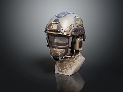Durable Tactical Military Helmet With Face Shield Earmuffs And Camouflage Pattern 3d model