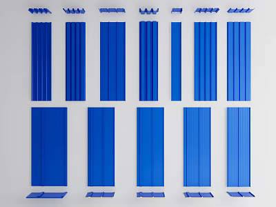 Blue Building Components with Various Lengths and Widths Slats and Boards Neatly Arranged 3d model