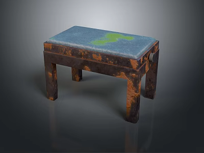 Vintage Stool With Blue Green Upholstered Seat And Rustic Brown Wooden Legs Design 3d model