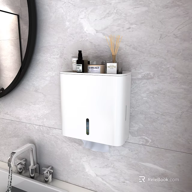 Bathroom Essentials Wall Mounted Tissue Box With Toiletries And Aromatherapy Sticks On Marble Wall 3d model 