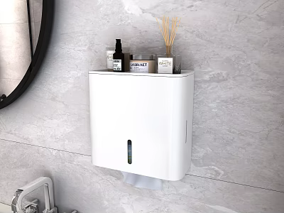 Bathroom Essentials Wall Mounted Tissue Box With Toiletries And Aromatherapy Sticks On Marble Wall 3d model