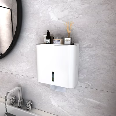 Bathroom Essentials Wall Mounted Tissue Box With Toiletries And Aromatherapy Sticks On Marble Wall 3d model