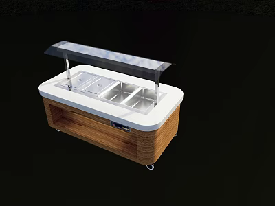 Hotel Lobby Bar Buffet Station With Stainless Steel Containers Transparent Cover And Wooden Base 3d model