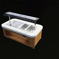 Hotel Lobby Bar Buffet Station With Stainless Steel Containers Transparent Cover And Wooden Base