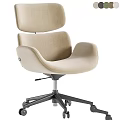 Modern Minimalist Beige Office Desk and Chair Set with Armrests Swivel Base and Wheels