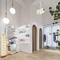 Modern Clothing Store Interior Design With Open Layout Display Racks Sofa Mirrors And Pendant Lights