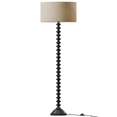 Beige Fabric Shade Black Spiral Metal Floor Lamp Living Room Decor 3d model