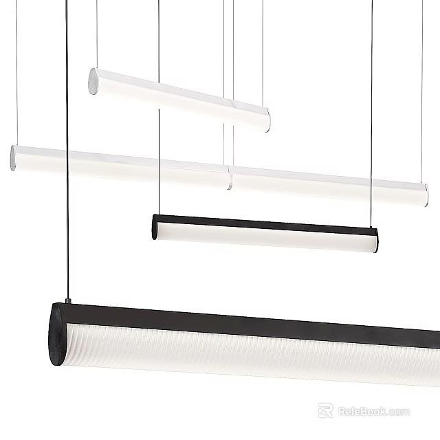 Stylish Contemporary Linear Pendant Lights With Black And White Hanging Design 3d model 