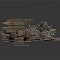 Modern Abstract Art Sculpture With Wooden Base And Mixed Material Elements 3d model