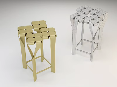 Modern Stylish Stools With Interlaced Seat Design And Metal Frame In Gold And Silver 3d model