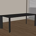 Long Black Dining Table In Room With Wooden Floor White Wall And Window Blinds