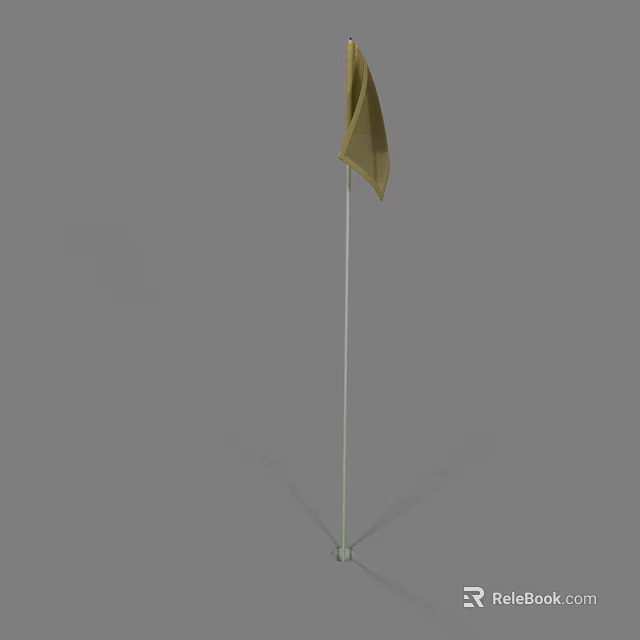 Simple Yellow Flag Mounted On Tall Flagpole Against Gray Background 3d model 