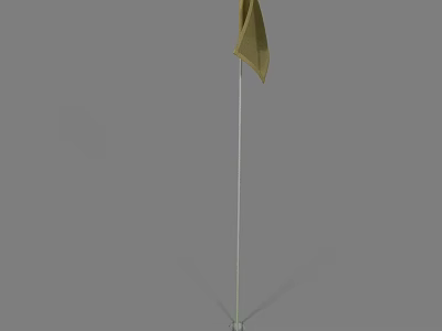Simple Yellow Flag Mounted On Tall Flagpole Against Gray Background 3d model