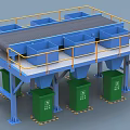 Industrial Sorting Equipment With Platform Blue Bins Green Trash Bins Staircase And Railing