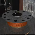 Round Dining Table With White Countertop Hot Pot Design Brown Woven Base And Gold Frame