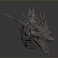 Mechanical Dragon Creature With Metal Body Spiked Back And Sharp Teeth 3d model