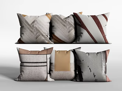 Assorted Decorative Pillows with Geometric Patterns Stripes and Neutral Tones Fabric 3d model