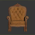 Orange Vintage Armchair With Tufted Backrest Ornate Carvings And Wooden Legs