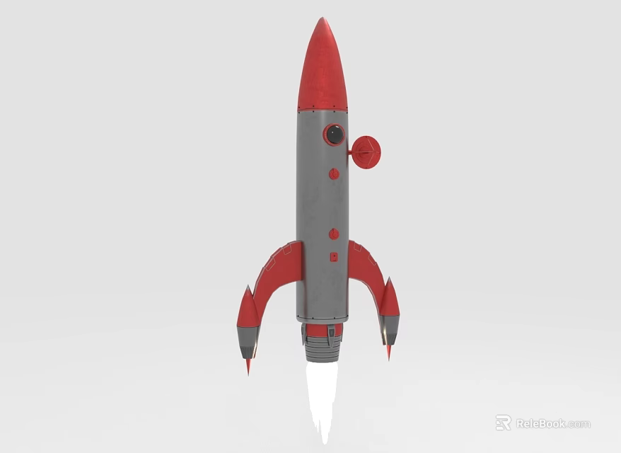 Gray And Red Rocket With Pointed Nose Flames And Circular Component For Space Exploration 3d model 