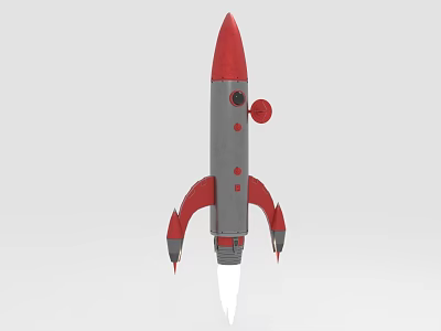 Gray And Red Rocket With Pointed Nose Flames And Circular Component For Space Exploration 3d model