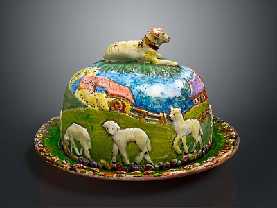 Colorful Decorative Hat Box With Sheep Motif And Countryside Scene Design 3d model